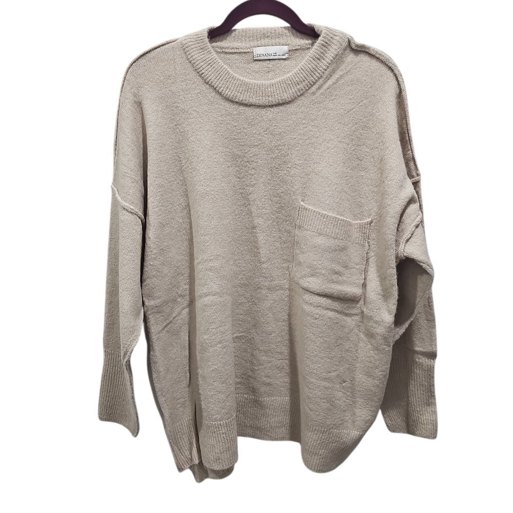 New Zenana Tan Knit Sweater Size S M L XL Oversized Relaxed Fit